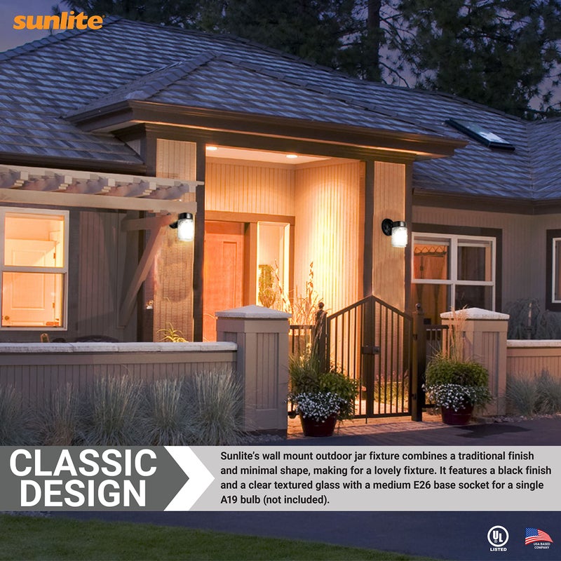 Sunlite 47040 Wall Mount Outdoor Jar Fixture, 60 Watts Max, Medium Base Socket (E26), 120 Volts, Outdoor, UL Listed, Black, for Residential & Commercial Use - Image 4